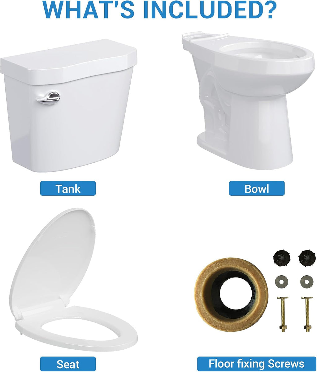GarveeTech Two-Piece Toilet with Elongated Bowl, 19' ADA Height for Bathrooms, Soft Close Seat, Toilet with 1.28 Siphonic Flush, White