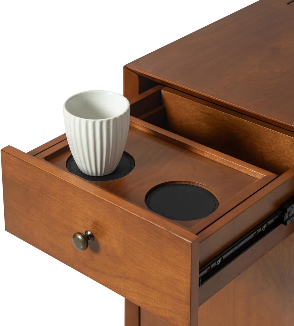 HULALA HOME Side Table with Drawers and Charging Station, Modern End Table with USB Ports and Outlets, Wooden Night Stand with Storage for Couch,Living Room&Bedroom(Acorn