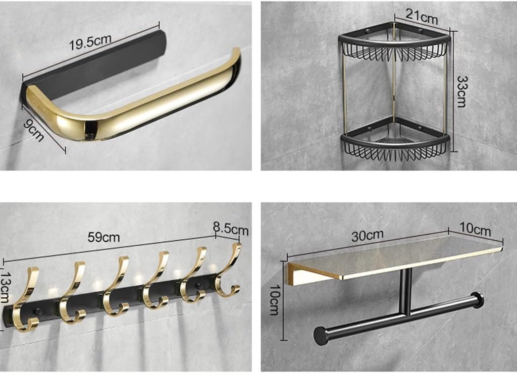 LSLYTQ Bathroom Towel Rack Bar, Black Gold Copper Bathroom Hardware Set, Tissue Holder, Toilet Brush, Coat Hook, Bathroom Accessories