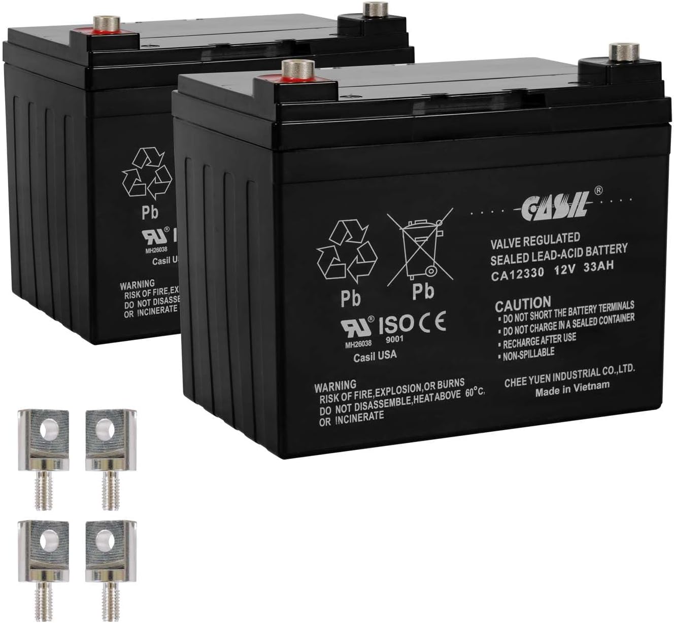 Casil 12V 33Ah SLA AGM Battery – 2 Pack – Compatible with Pride Mobility Jazzy Select, Jazzy 1103 Ultra, Select Elite, and Electric Wheelchairs