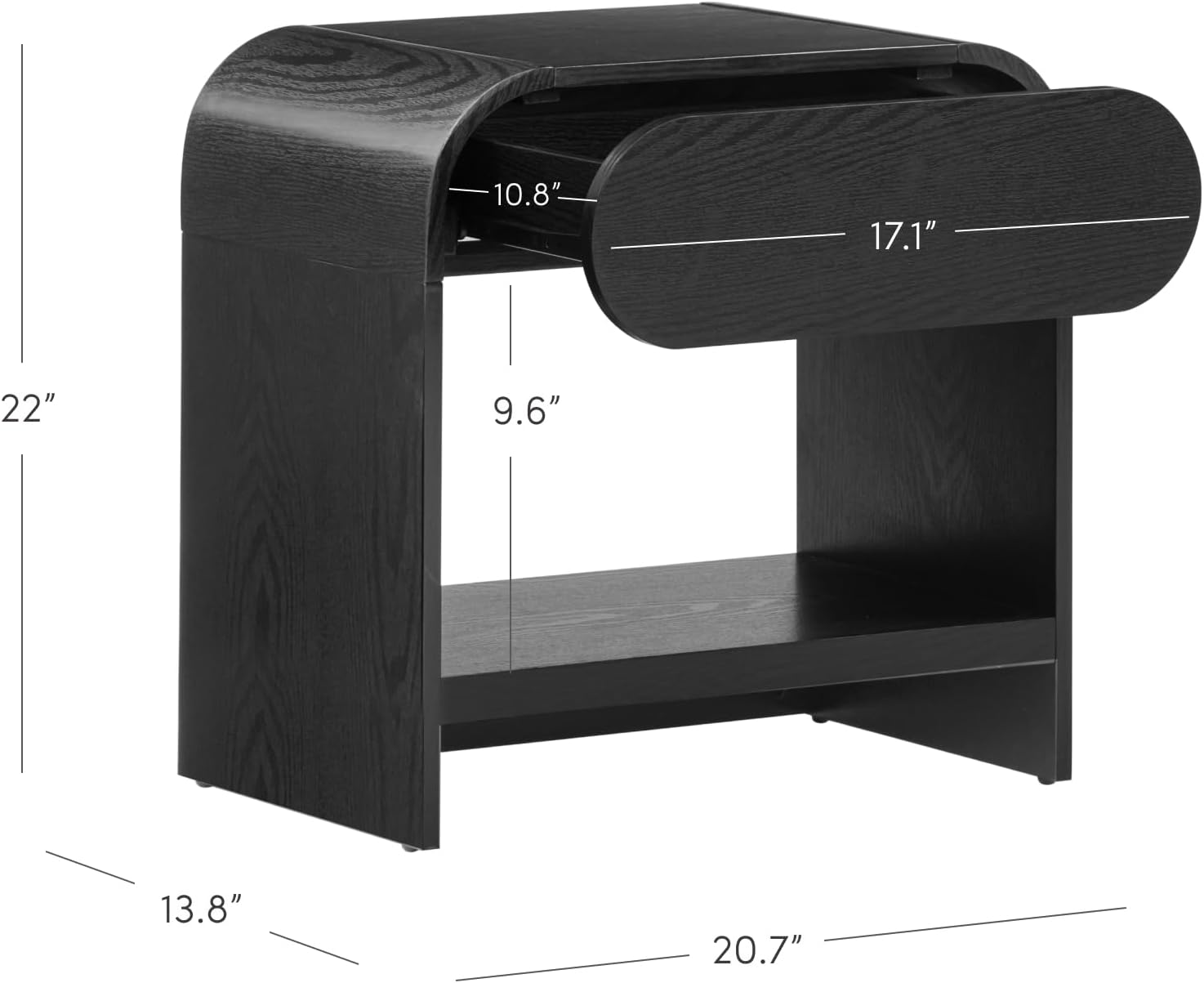 Nathan James Iris Mid-Century Modern Nightstand with Drawer, End Table with Storage for Bedroom or Living Room with Rounded Silhouette, Black Oak Set of 2