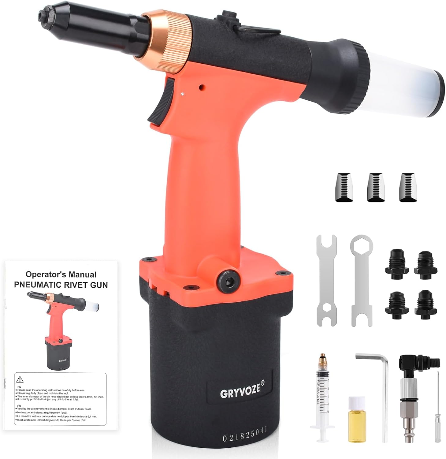 Pneumatic Rivet Gun Air Pop Riveter Tool Kit with 3/32', 1/8', 5/32', 3/16' Rivet Nozzles, Self-Suction Pneumatic Riveting Gun, Upgraded Air Riveter Hydraulic Pop Riveting Rivets Tool