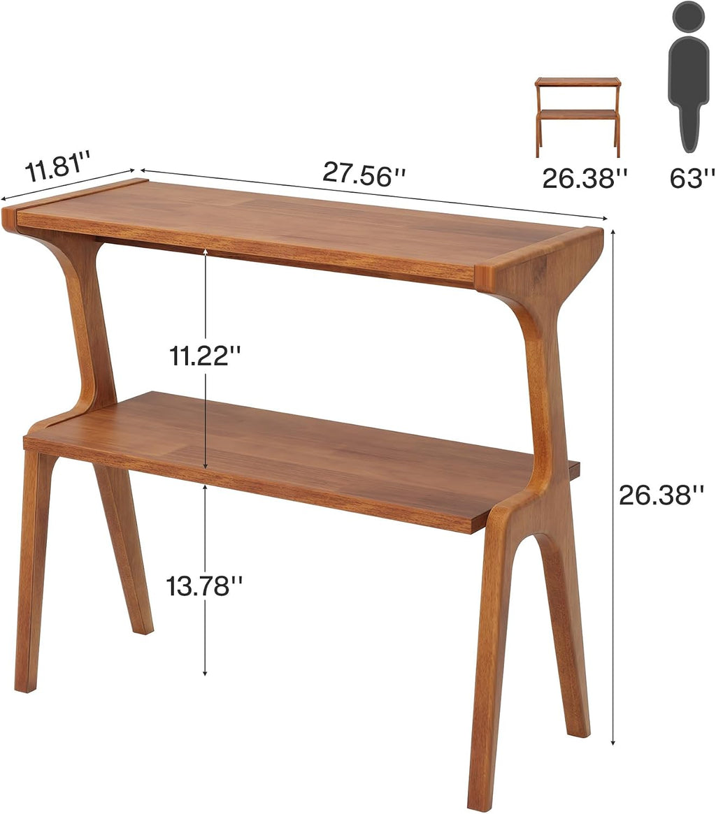 Tribesigns Set of 2 Solid Wood End Table, Modern Side Table for Couch, 2-Tier Narrow Tall End Table, Long Bedside Table for Living Room, Bedroom, Walnut