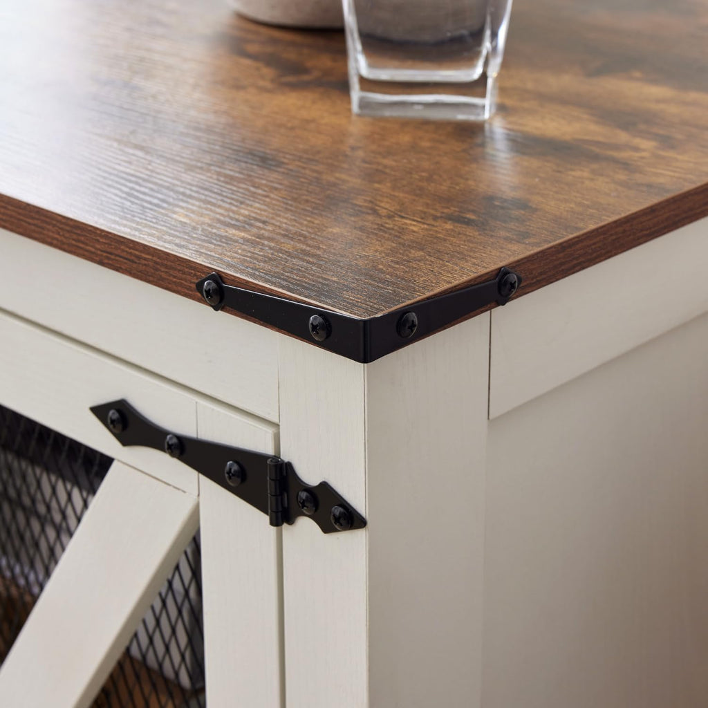 Farmhouse End Table Set with Charging Station Set of 2, Living Room Tables with Hidden Storage, Wood Square Sofa Bedside Tables, Night Stand with Power Outlet and Door, White