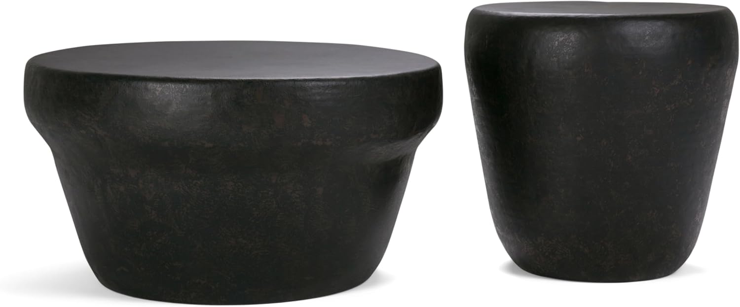 SIMPLIHOME Garvy Metal Side Table - 22 inch Wide Solid Metal Round Drum Accent Table in Rustic Bronze, Industrial Living Room Center Table or End Table with Textured Finish, Assembled
