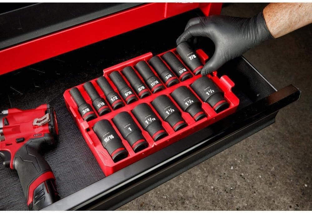 49-66-6817 Impact Socket Set, Socket Set for Milwaukee Shockwave Impact Duty Socket 1/2' Drive Sae Tray Set - 15PC