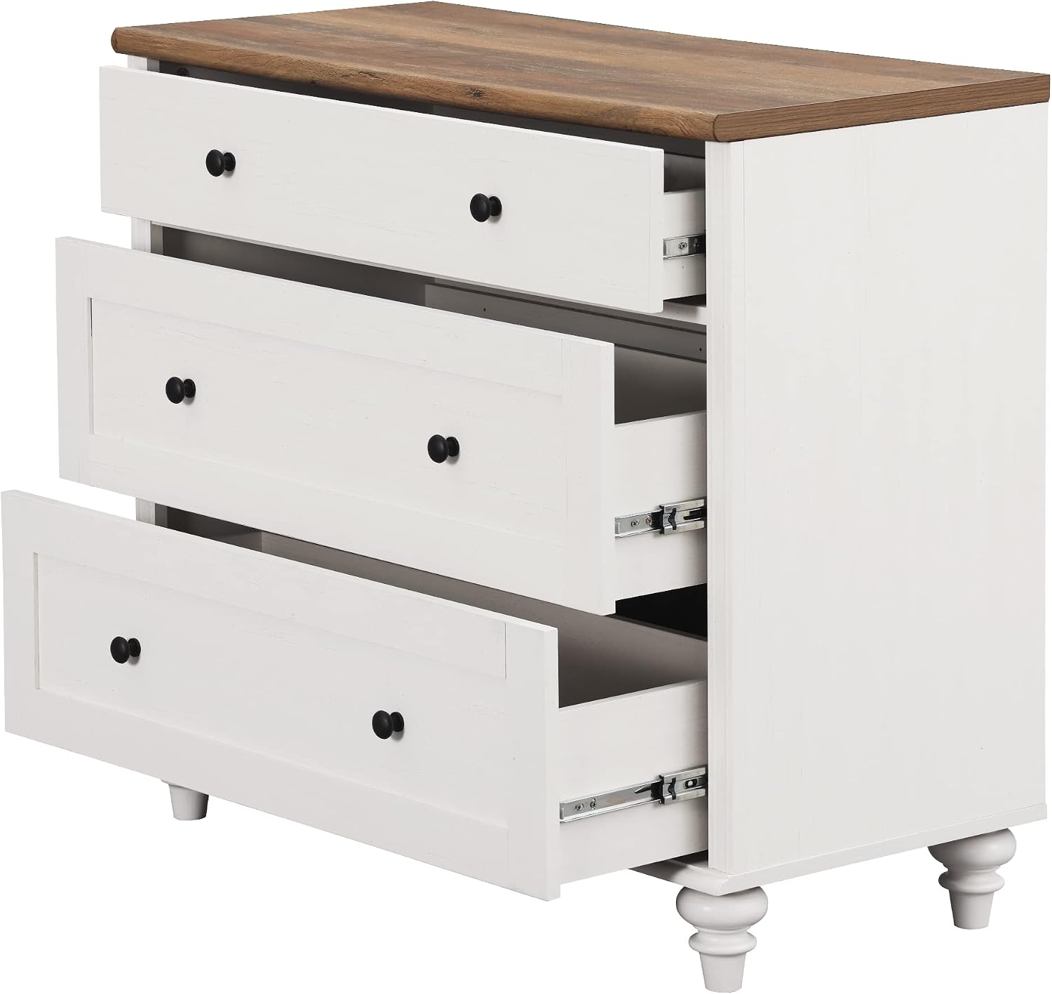 WAMPAT Farmhouse End Table with 3 Drawers, Large Wood Bedside Table Night Stand, Wide Sofa Side End Table 3 Drawers Chest, White