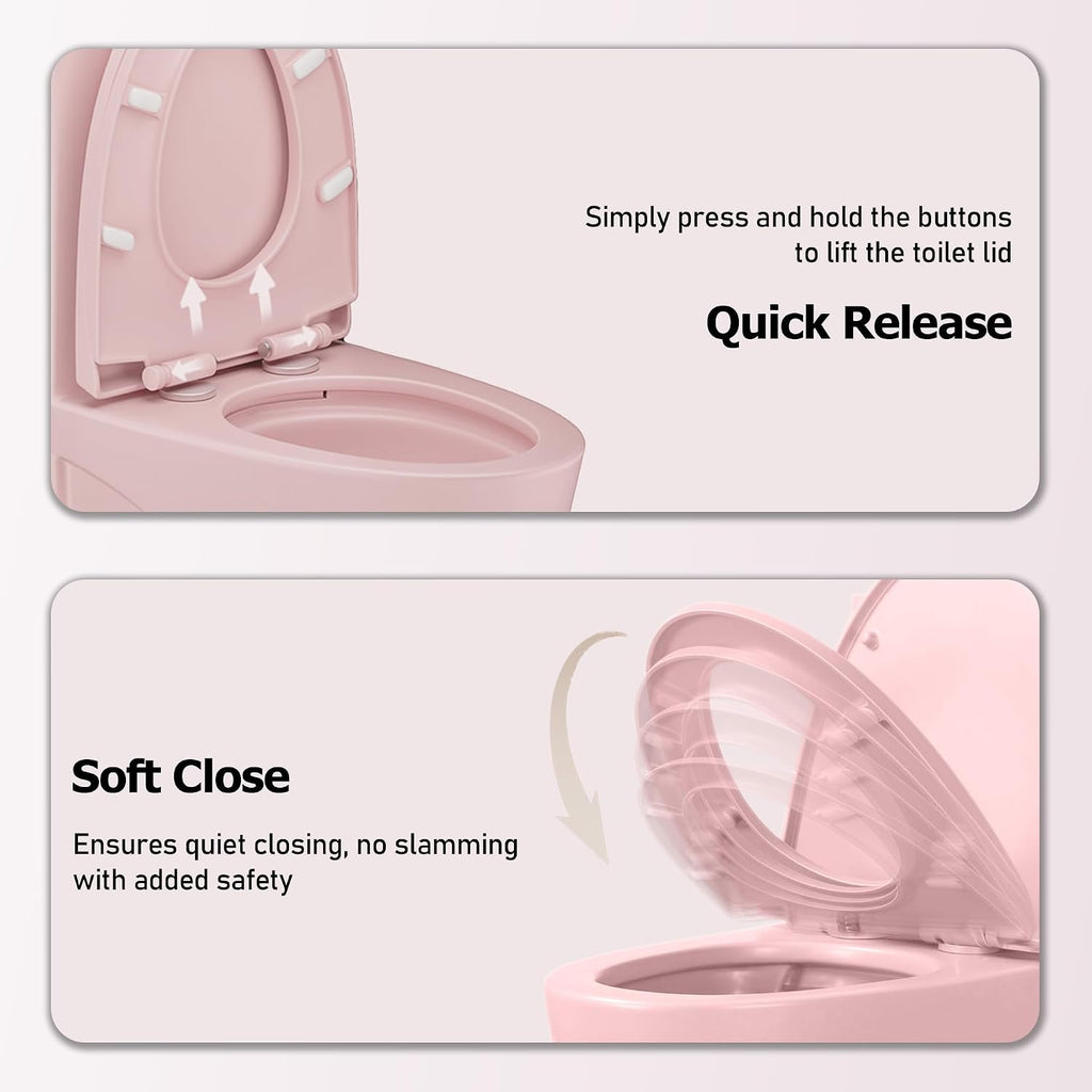 Dual Flush One Toilet, Water Saving Elongated Comfort Height Floor Mounted, Soft Close 1000 Gram Map Flushing SToilet, Rose