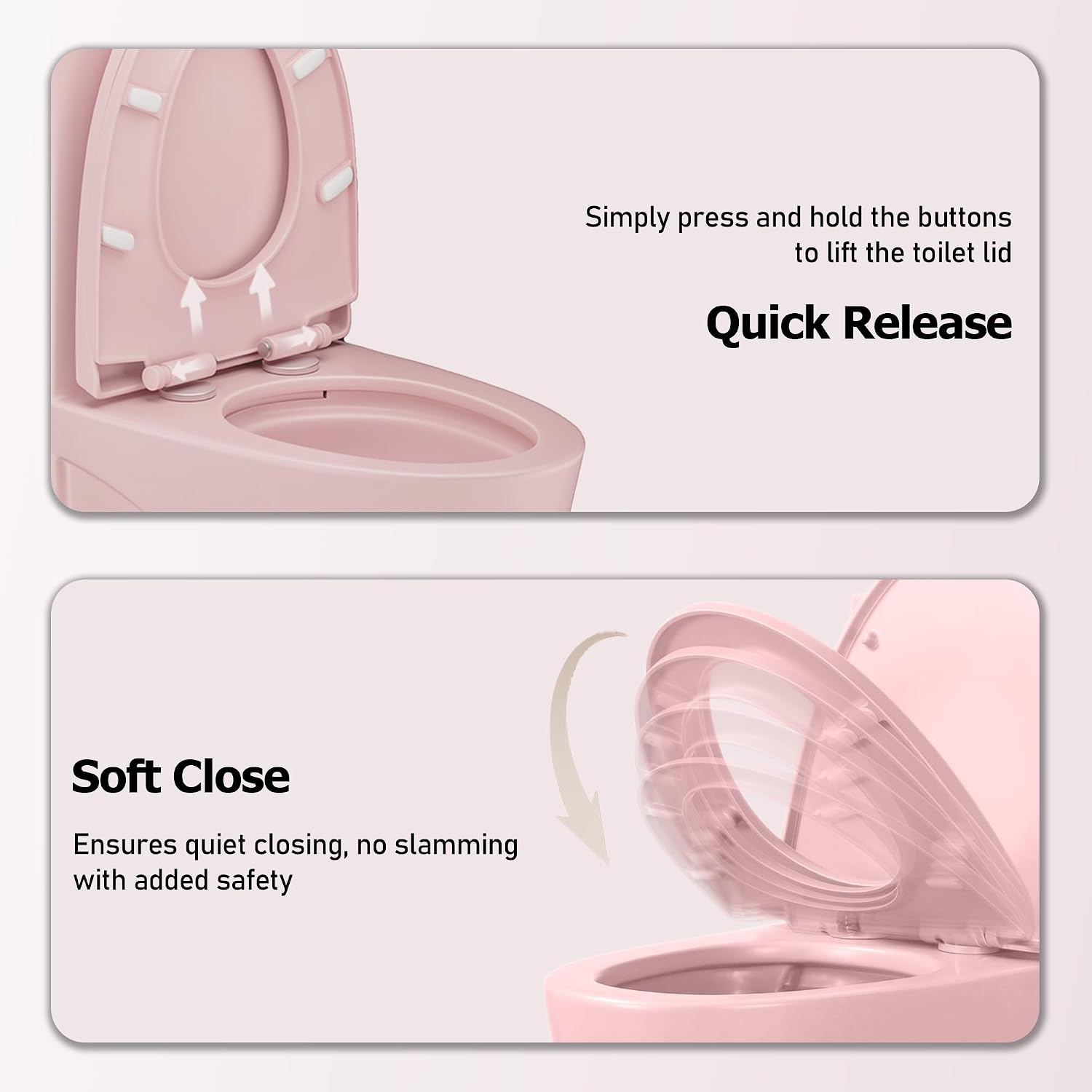 Dual Flush One Toilet, Water Saving Elongated Comfort Height Floor Mounted, Soft Close 1000 Gram Map Flushing SToilet, Rose