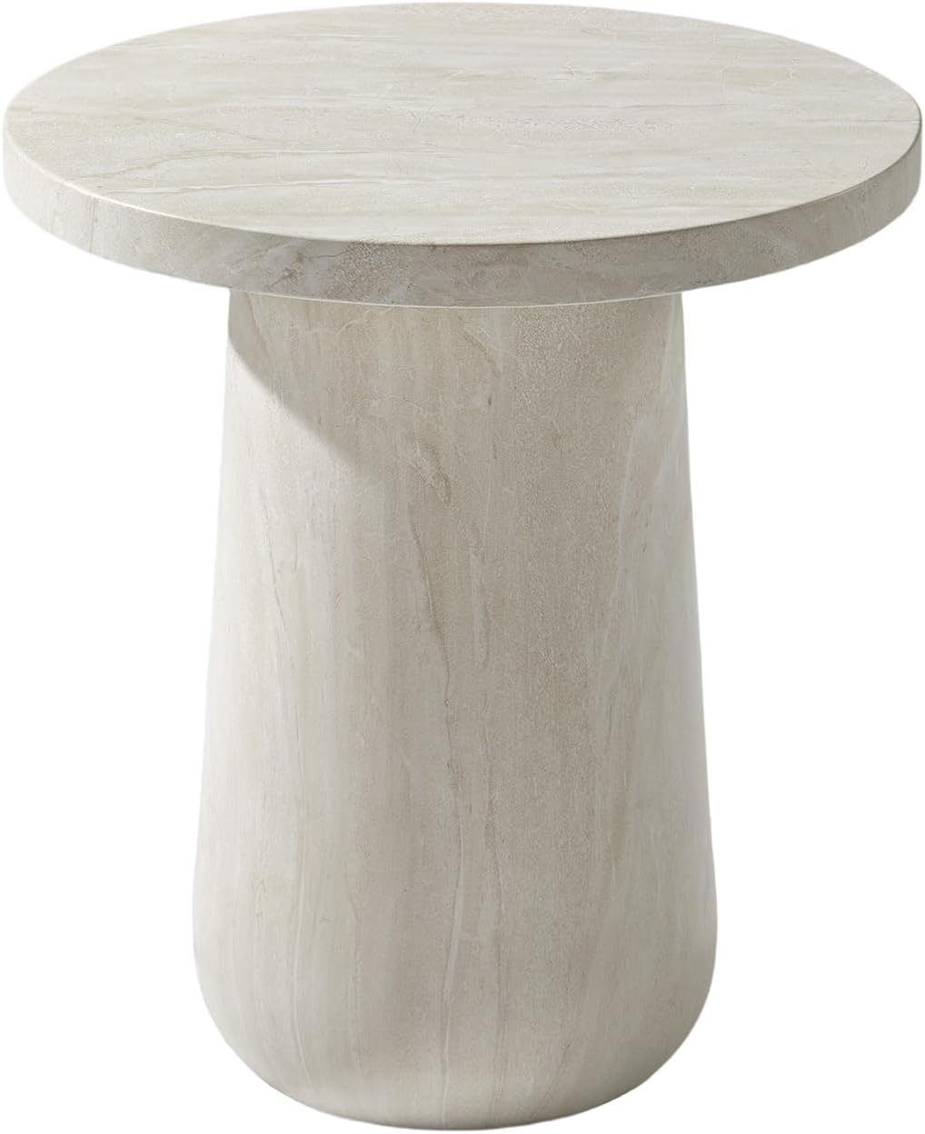 HULALA HOME Sculptural Round End Table with Pedestal Base, Faux Marble Accent Table for Modern Living Room(Beige)