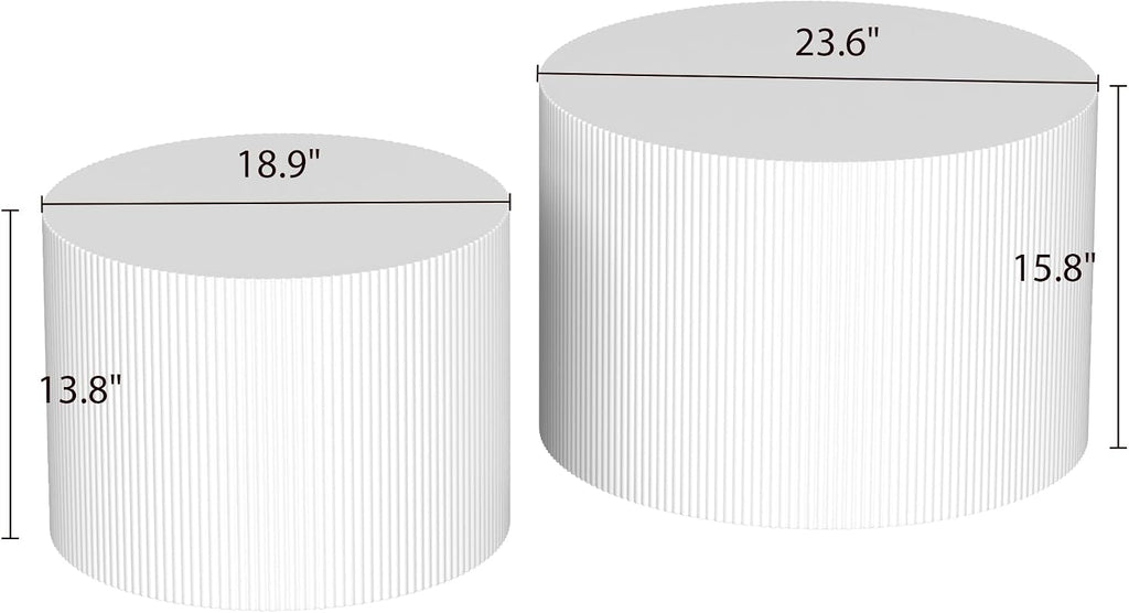 Otterease Round Coffee Table Set of 2, Modern Wooden White Nesting Tables for Living Room, No Assembly Required Circle Side Tables Set Accent End Table for Bedroom, Balcony