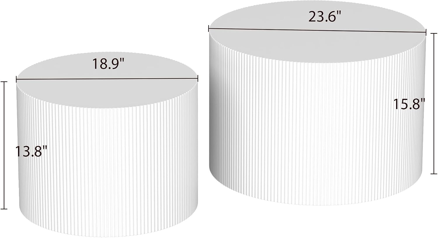 Otterease Round Coffee Table Set of 2, Modern Wooden White Nesting Tables for Living Room, No Assembly Required Circle Side Tables Set Accent End Table for Bedroom, Balcony