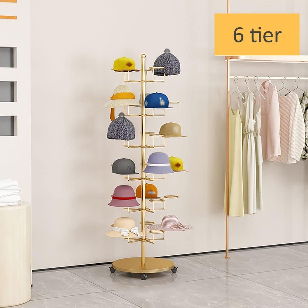 Hat Display Stand Large Capacity Hat Storage Organizers for Women, 6 Tiers Standing Hat Display Rack for Baseball Caps, Commercial and Home Use