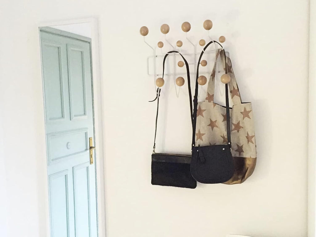 SHISEDECO Classic Hang it All Coat Rack, Mid Century Modern Wall Mounted Hooks with Painted Solid Wooden Balls, Decorative Creative Fashion Wood Hanger for Home, Bedroom (White Frame Natural)