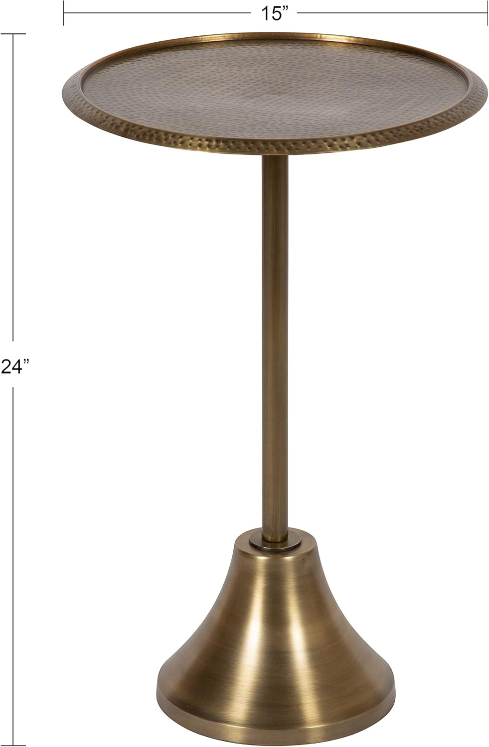Kate and Laurel Sanzo Modern Round Pedestal Side Table; 15 x 15 x 24; Gold; Decorative End Table with Hammered Tabletop for Use as a Bedroom Nightstand or Living Room Accent