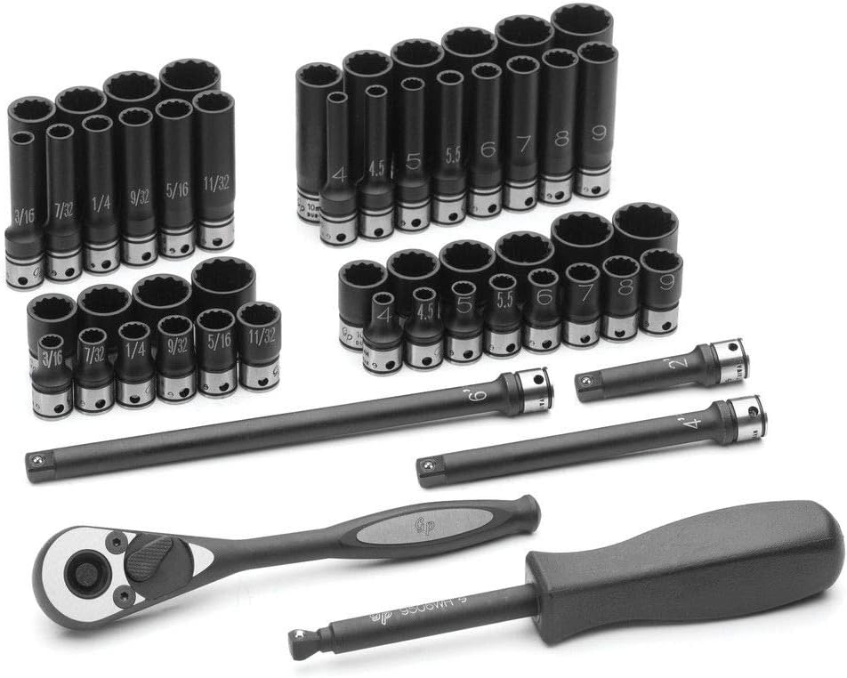 Grey Pneumatic (89253CRD) 1/4' Drive 53-Piece 12-Point Fractional and Metric Duo-Socket Set