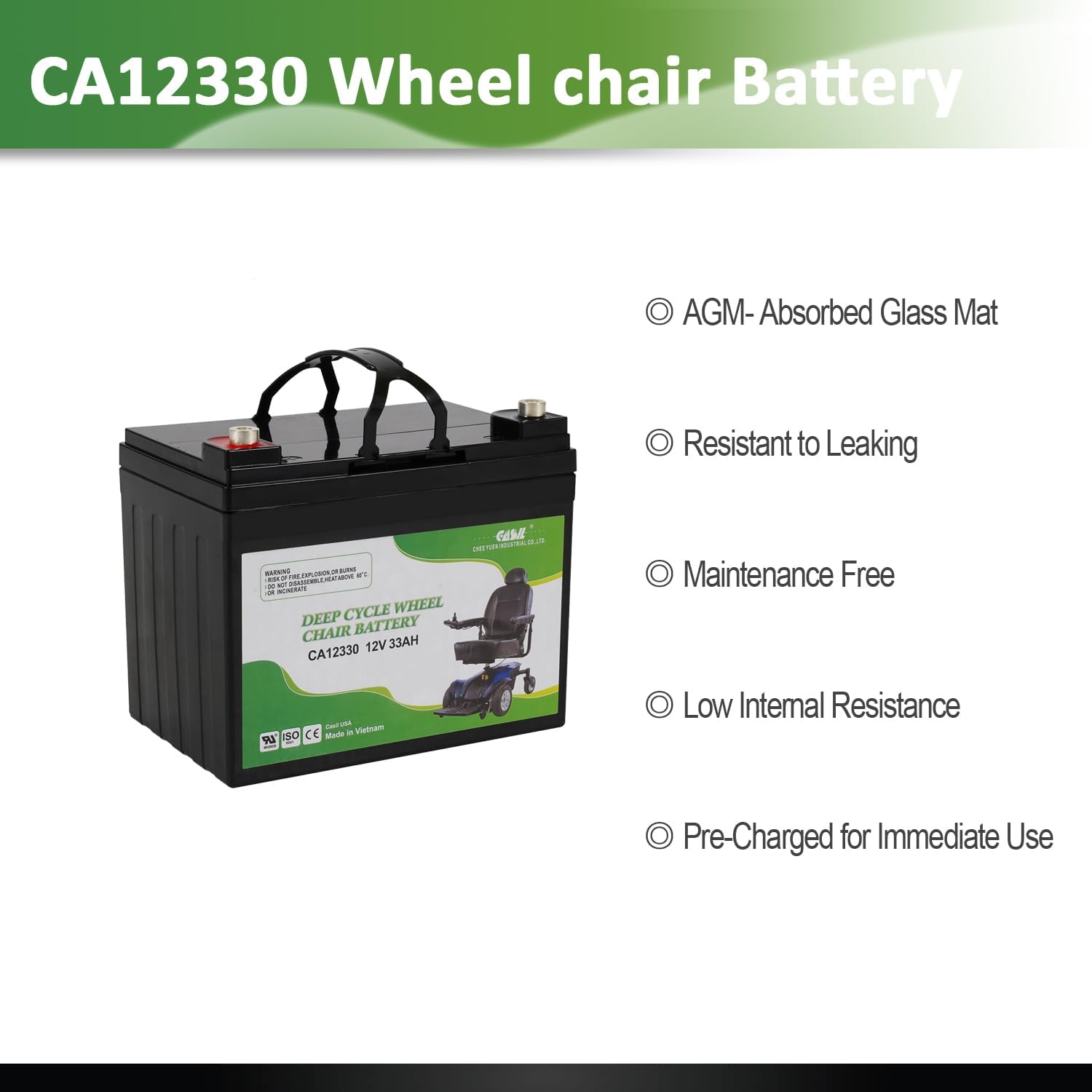 Casil 2-Pack 12V 33Ah AGM Deep Cycle Mobility Scooter & Wheelchair Batteries – Compatible with Jazzy Power Chairs, Pride Go-Go, Select 6