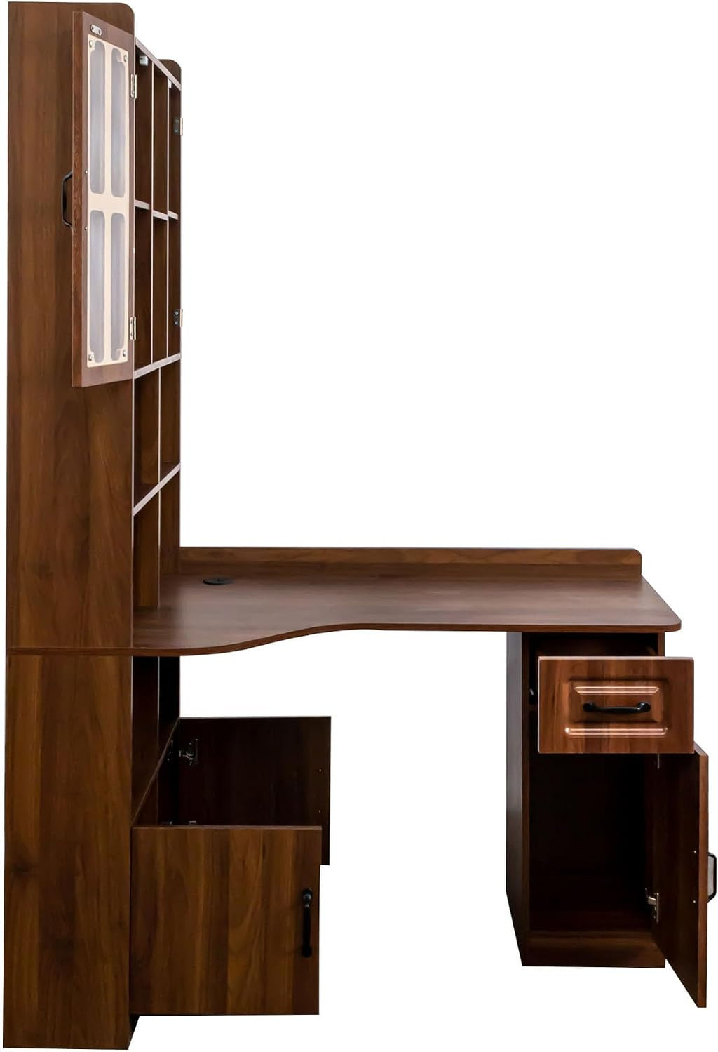 l Shaped Desk with Hutch & Drawers, Small Corner Desks for Small Space Home Office, Farmhouse Desk and Bookshelf Combo with Storage (Walnut)