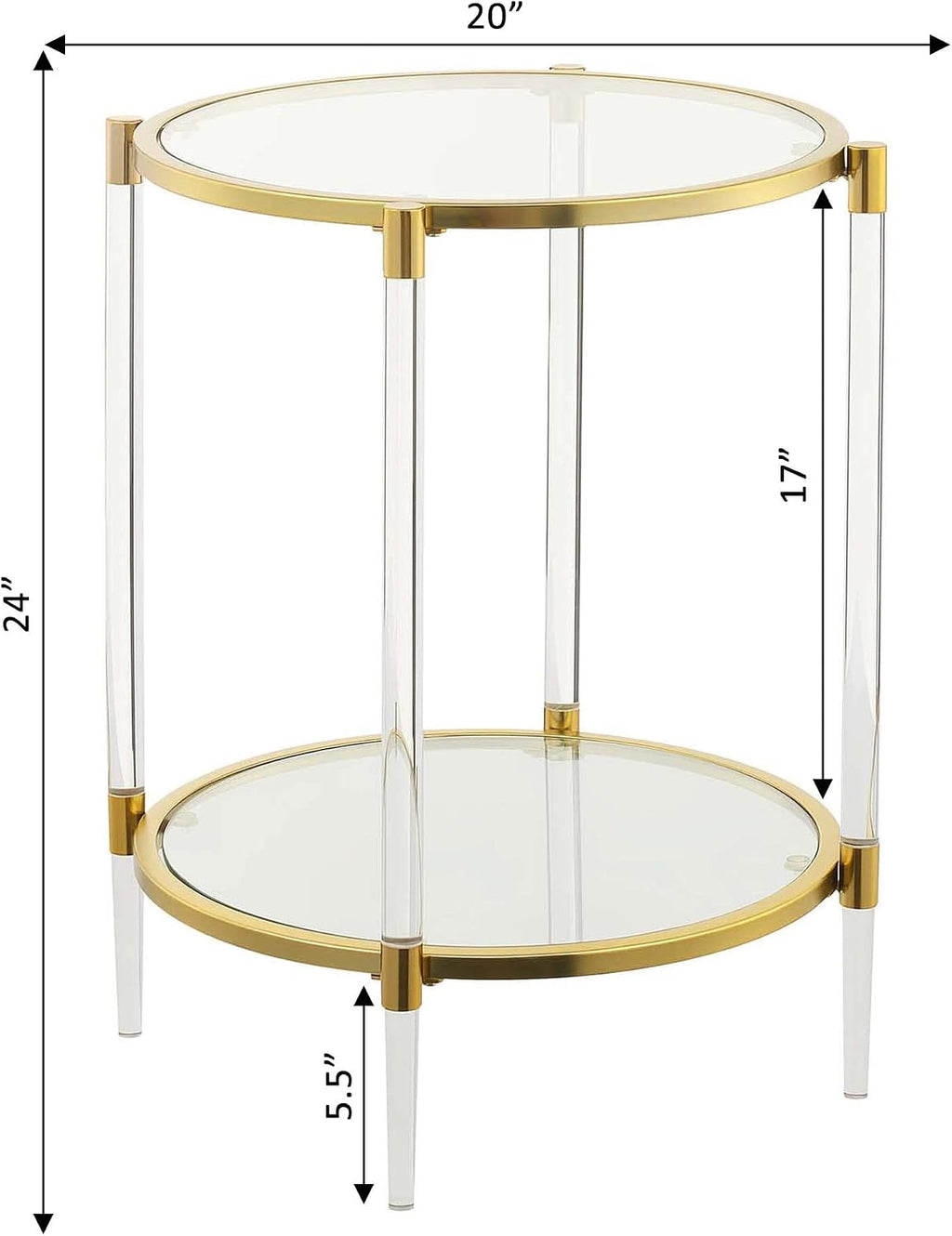 Convenience Concepts Royal Crest 2 Tier Acrylic Glass End Table, Glass/Gold