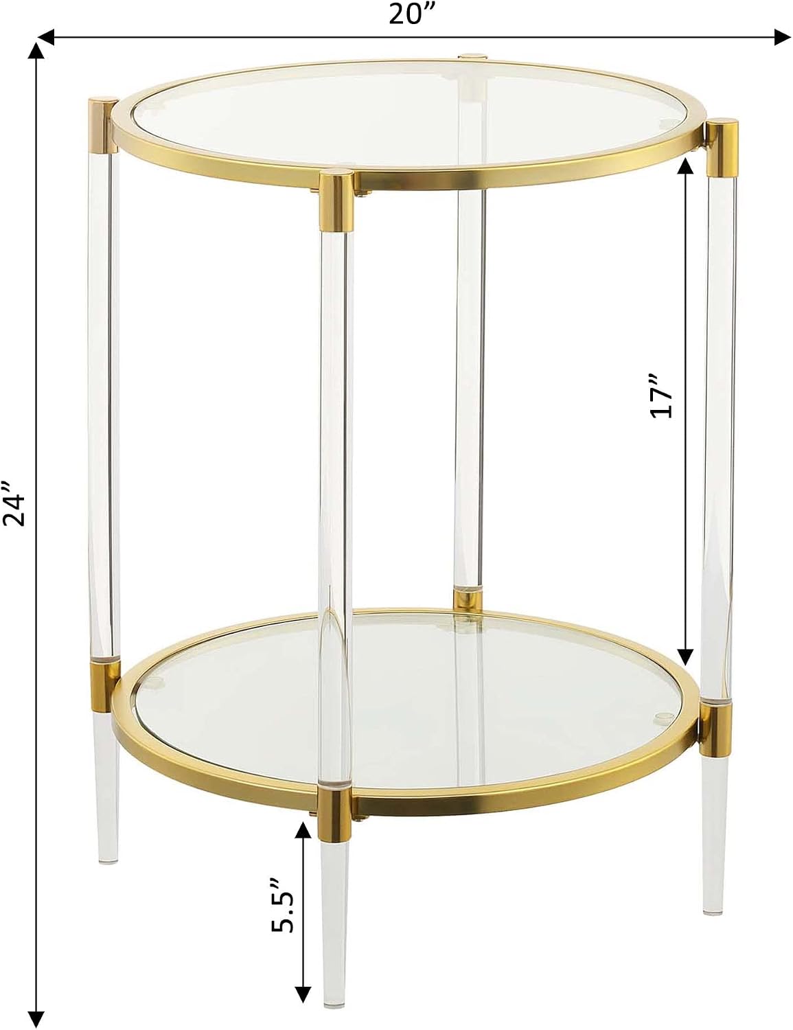 Convenience Concepts Royal Crest 2 Tier Acrylic Glass End Table, Glass/Gold