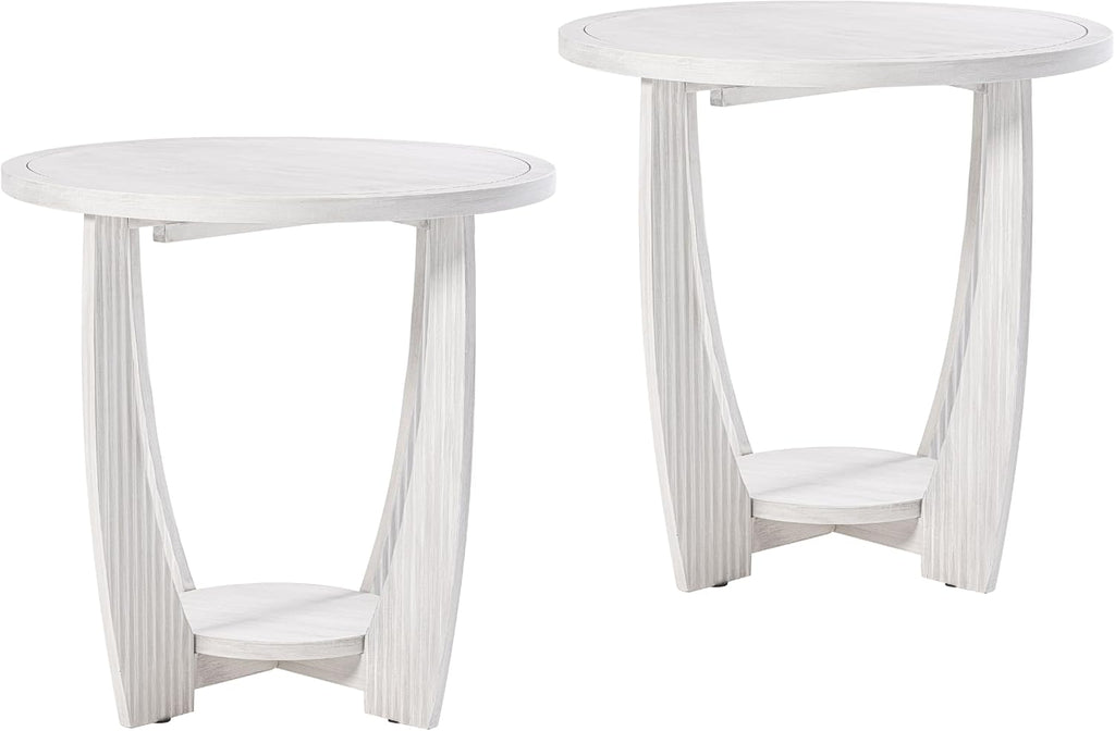 COZAYH Rustic Farmhouse end Table X 2P with Storage Shelf, French Country Accent Side Table for Family, Dinning or Living Room, Small Spaces, Modern, Round, White