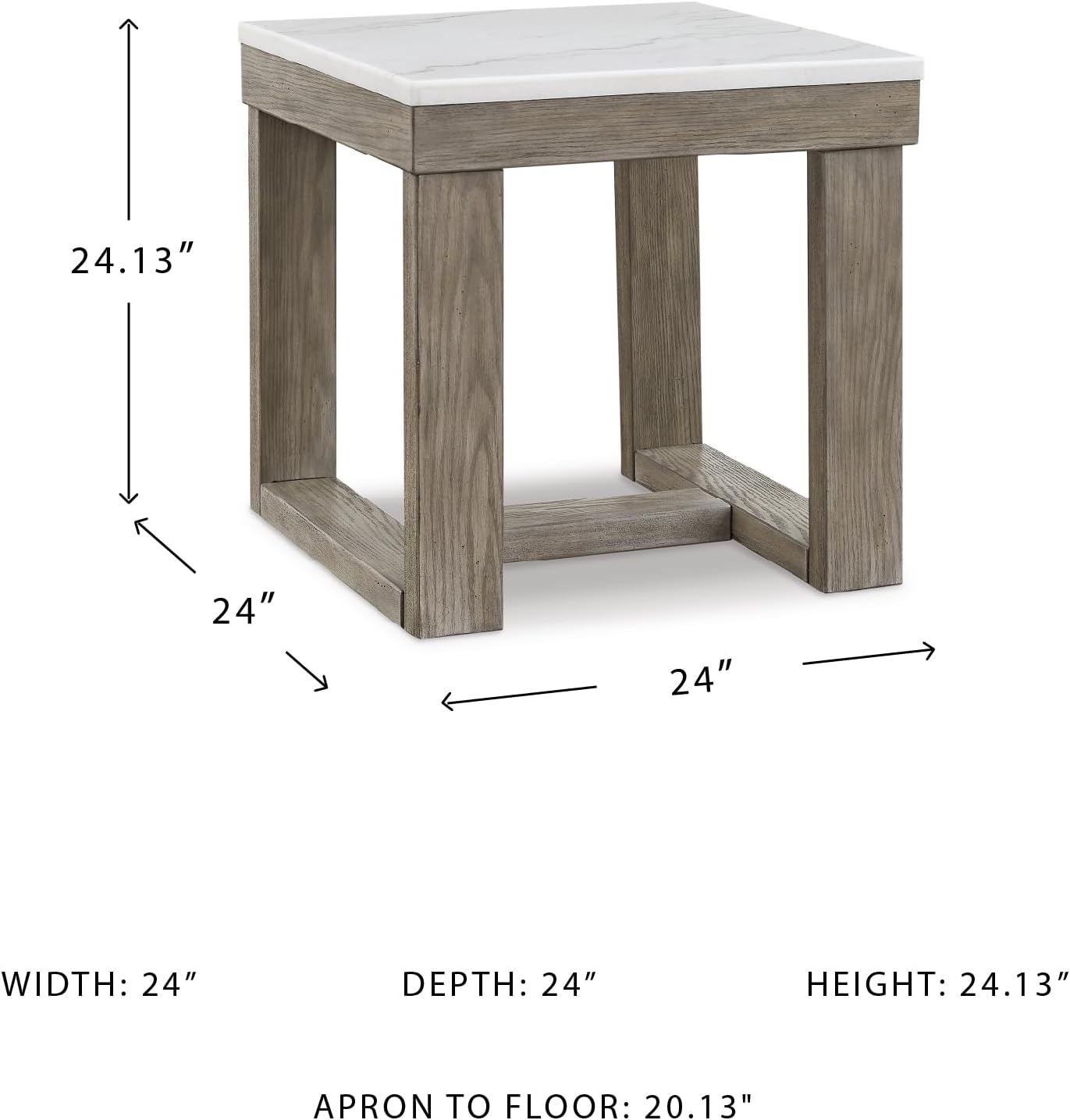 Signature Design by Ashley Loyaska Casual End Table with White Marble Top, Light Brown & White Marble