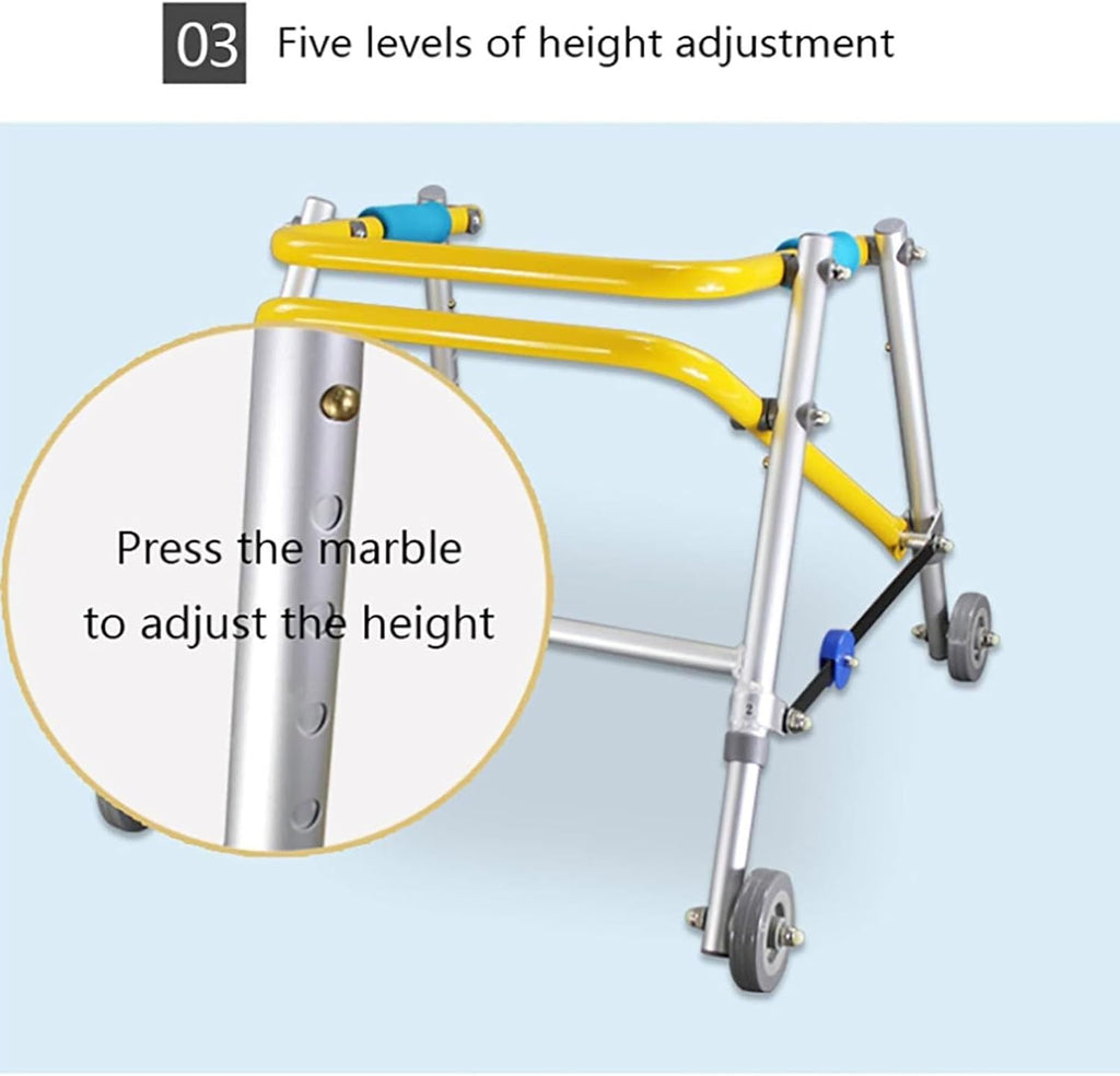 Walking Frames, Folding Children's Walker Four-Wheeled Standing Training Walker Disability Fracture Rehabilitation Exercise Trolley, One Color-65 74cm