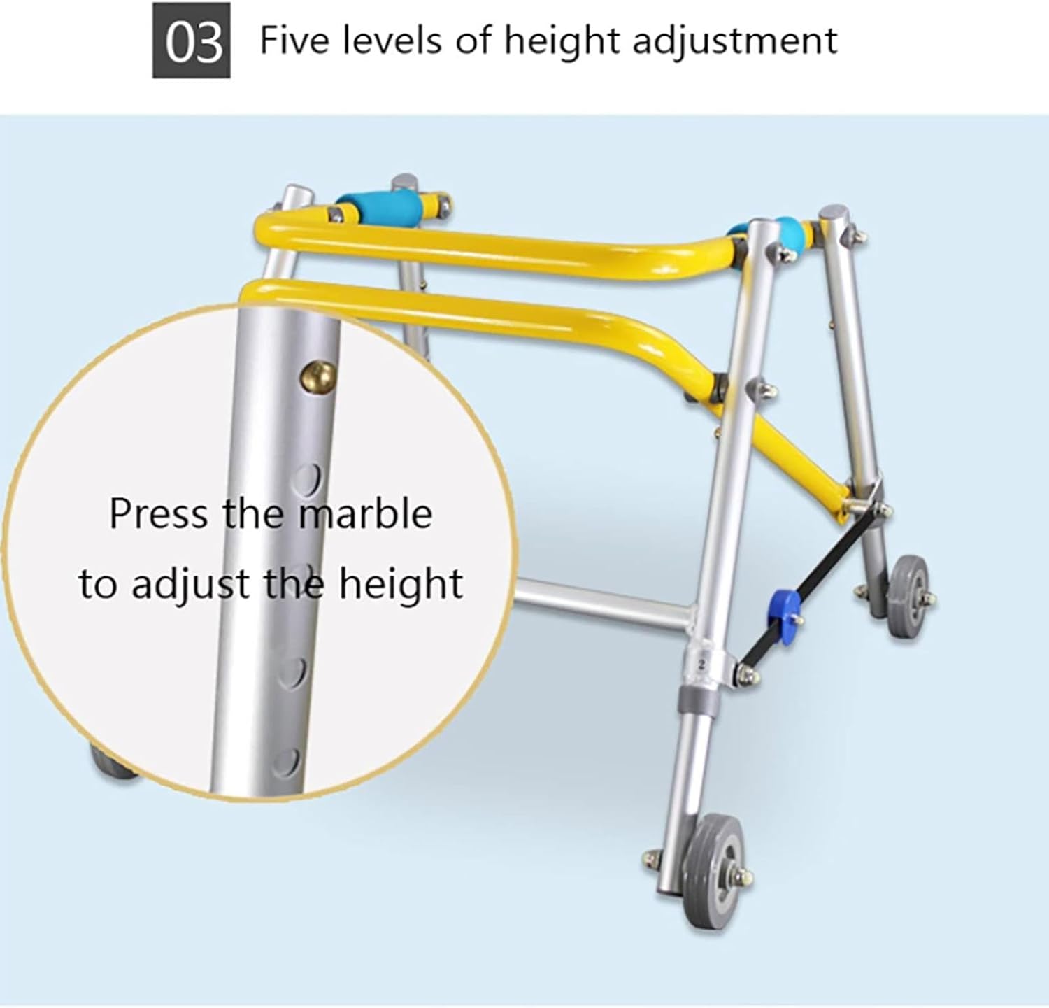 Walking Frames, Folding Children's Walker Four-Wheeled Standing Training Walker Disability Fracture Rehabilitation Exercise Trolley, One Color-65 74cm