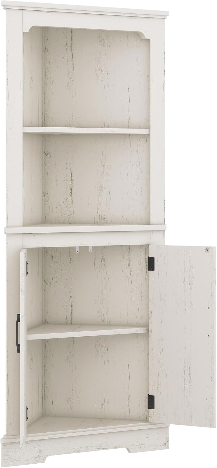 DOFFO Tall Bathroom Corner Cabinet, 69.3'H Freestanding Corner Storage Cabinet with 2 Doors and Open Shelves, Bathroom Floor Storage Display Organizer for Living Room, Dining Room and Kitchen (Beige)