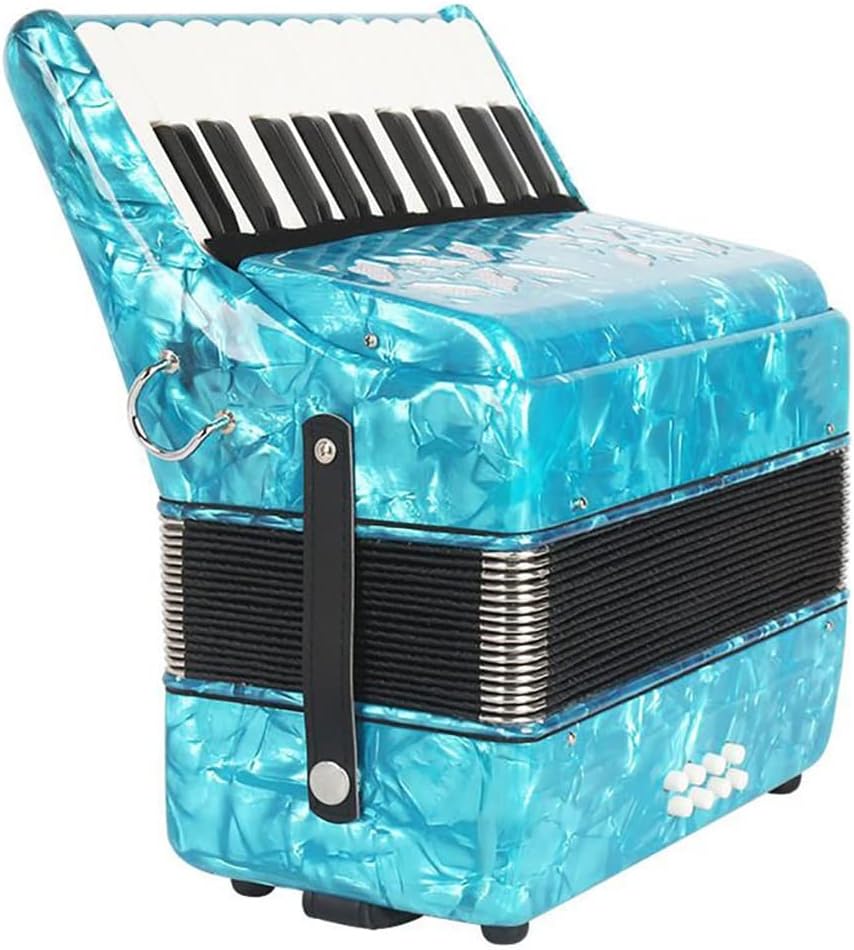 22 Buttons Accordion, 22 Keys 8 Bass Exquisite Celluloid Piano Accordion with Adjustable Straps, Professional Musical Instruments for Adults Beginners (Color : Cyan)