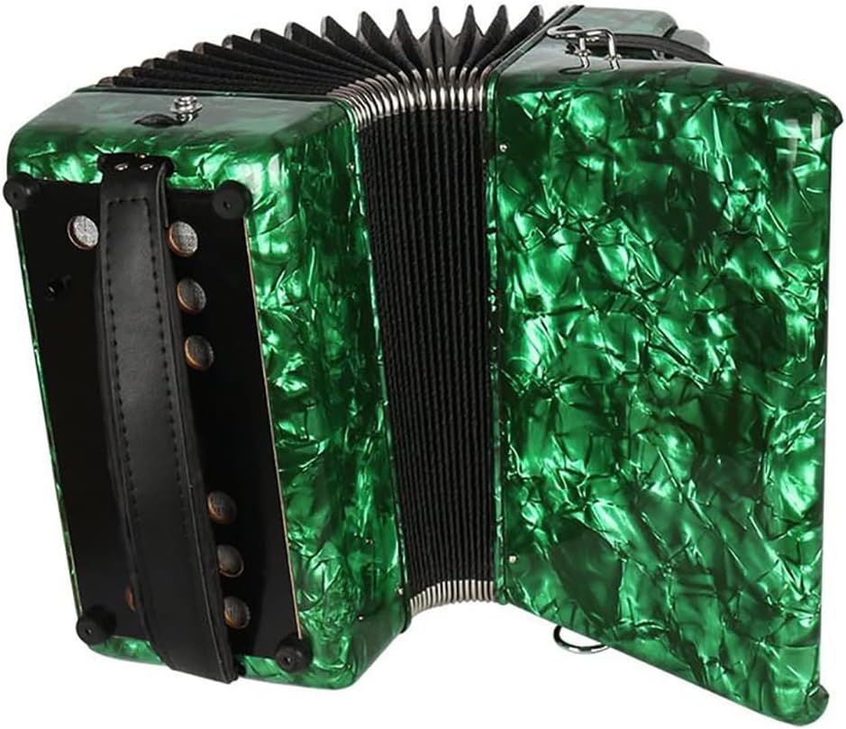 22 Buttons Accordion, 22 Keys 8 Bass Exquisite Celluloid Piano Accordion with Adjustable Straps, Professional Musical Instruments for Adults Beginners (Color : Green)