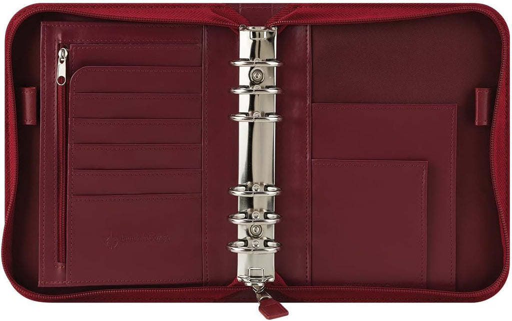 FranklinCovey - FC Signature Ring-Bound Binder for FranklinCovey Planners | Leather - Zipper Binder (Compact, Red)