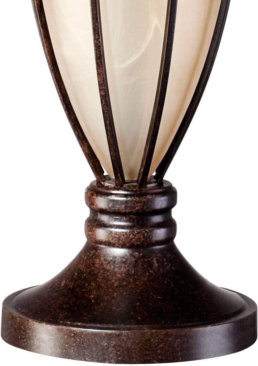 John Timberland Mission Style Table Lamp with Nightlight 33' Tall Champagne Glass Brushed Iron Cage Beige Fabric Drum Shade for Living Room Bedroom House Bedside Nightstand Home Office Entryway