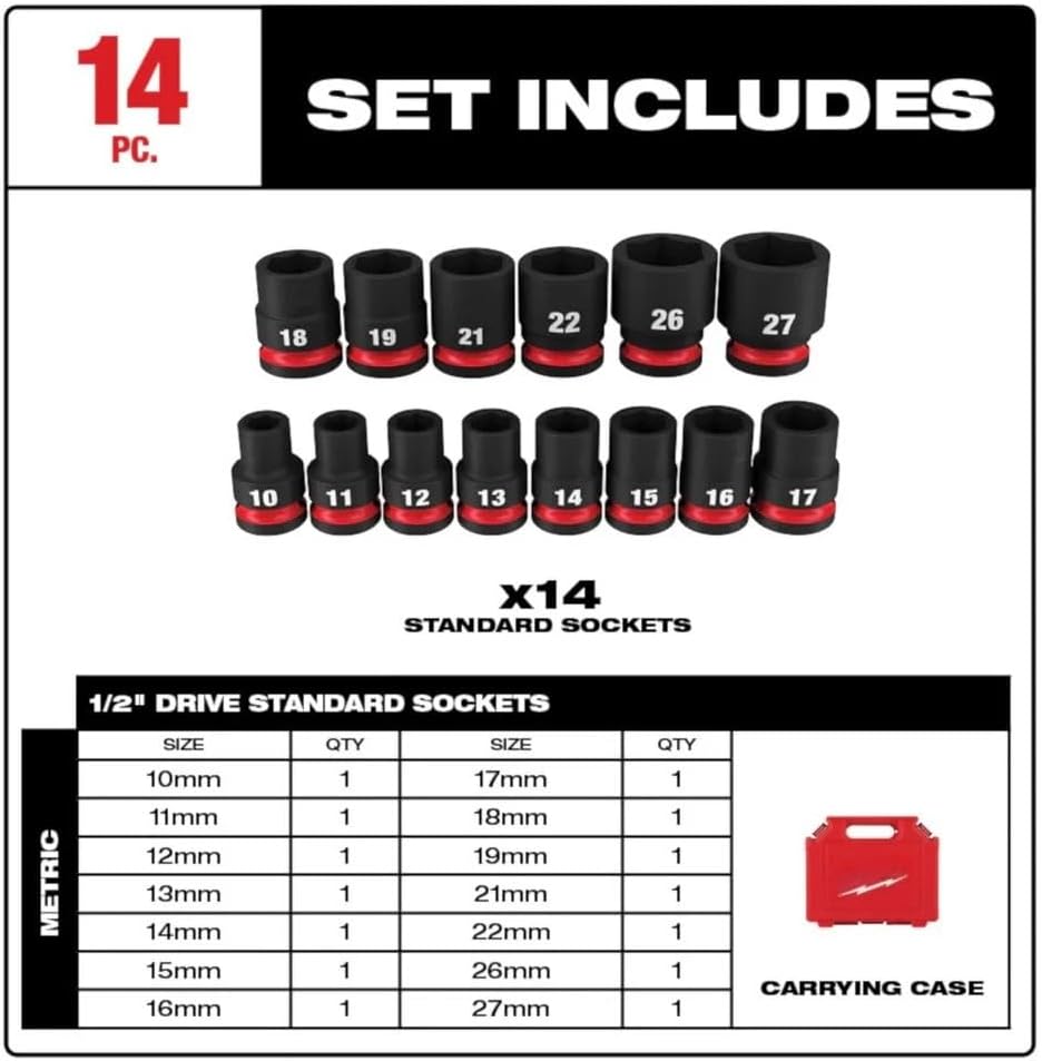 14 PC 49-66-7013 for Milwaukee 1/2' Sockets and Socket Sets
