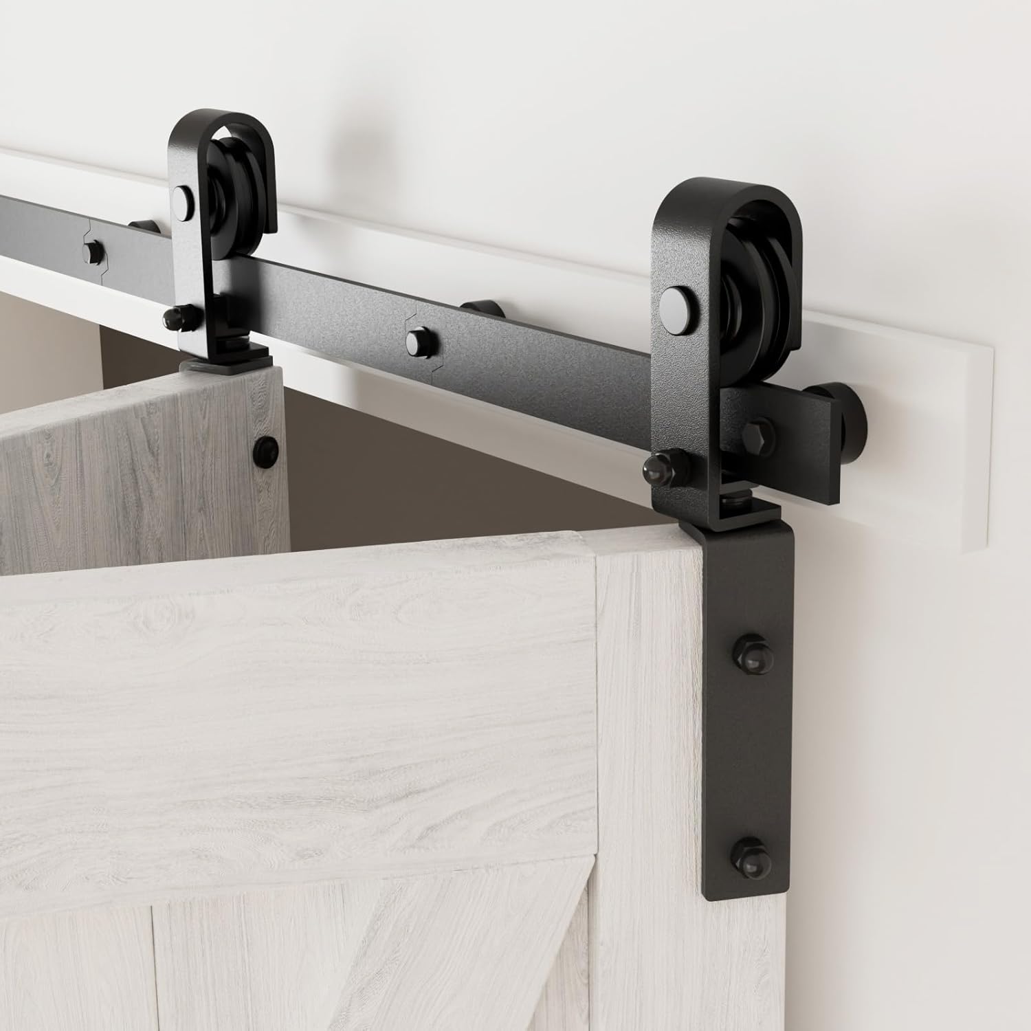 CCJH 84' Bi-Folding Sliding Barn Door Hardware Kit for 2 Doors,Slide Smoothly Quietly,Black Track J Shape Roller,No Door