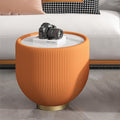 Modern Round End Table Luxury Sintered Stone Top Coffee Table in Orange Leatherette Creative Bowl-Shape Small Coffee Side End Table for Living Room Bedroom,Fully Assembled
