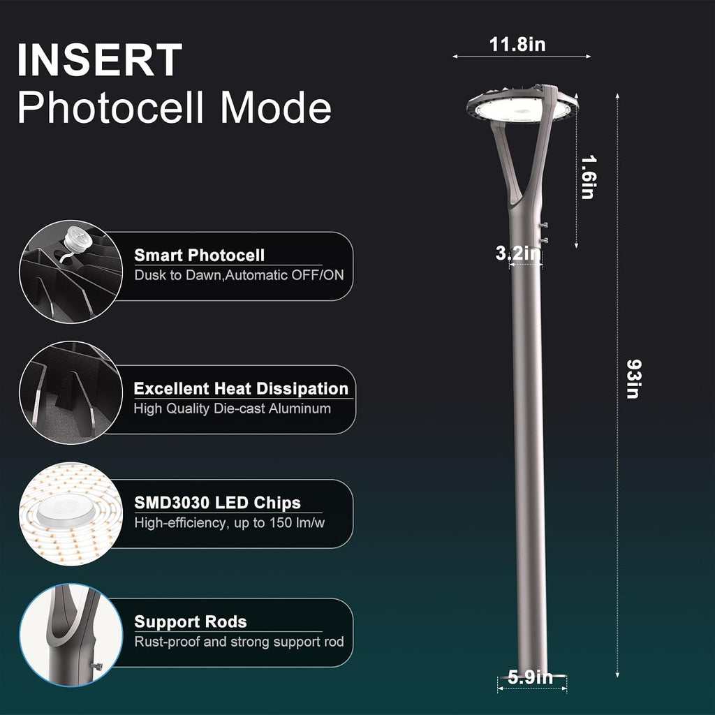 Lightdot 150W LED Post Light with Dusk to Dawn Photocell 22500LM 5000K Pole Lights Outdoor Waterproof 45-93' Height LED Circle Area Light for Parking Lot Garden Yard Street Lighting -2Pack