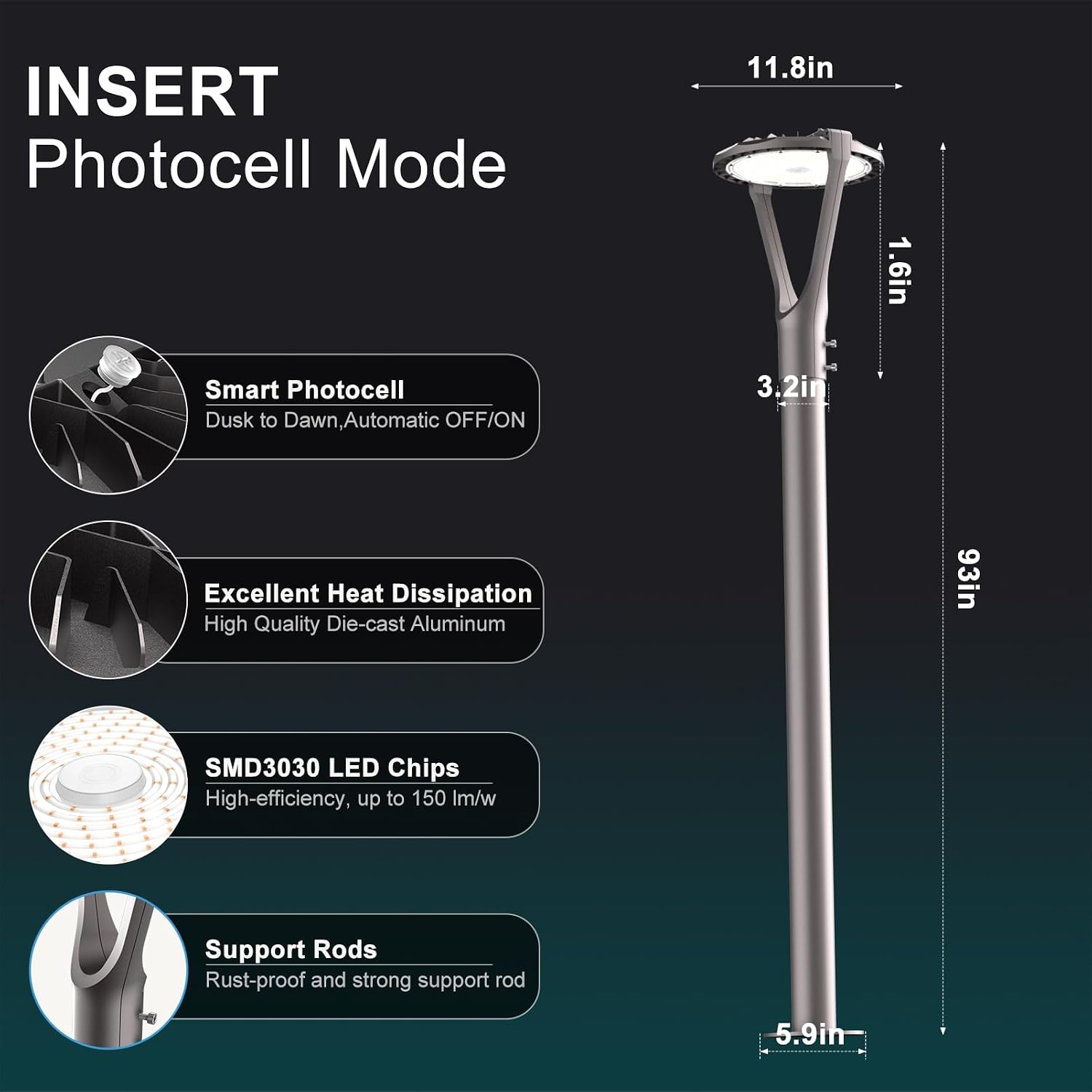Lightdot 150W LED Post Light with Dusk to Dawn Photocell 22500LM 5000K Pole Lights Outdoor Waterproof 45-93' Height LED Circle Area Light for Parking Lot Garden Yard Street Lighting -2Pack