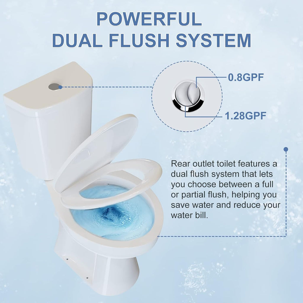 Simple Project Rear Outlet Toilet, 19 Inch ADA High Tall Toilet, Rear Discharge Extra Tall Toilets with Dual Flush 0.8/1.28 GPF, Round High Toilets For Seniors, Tall Person & Disabled