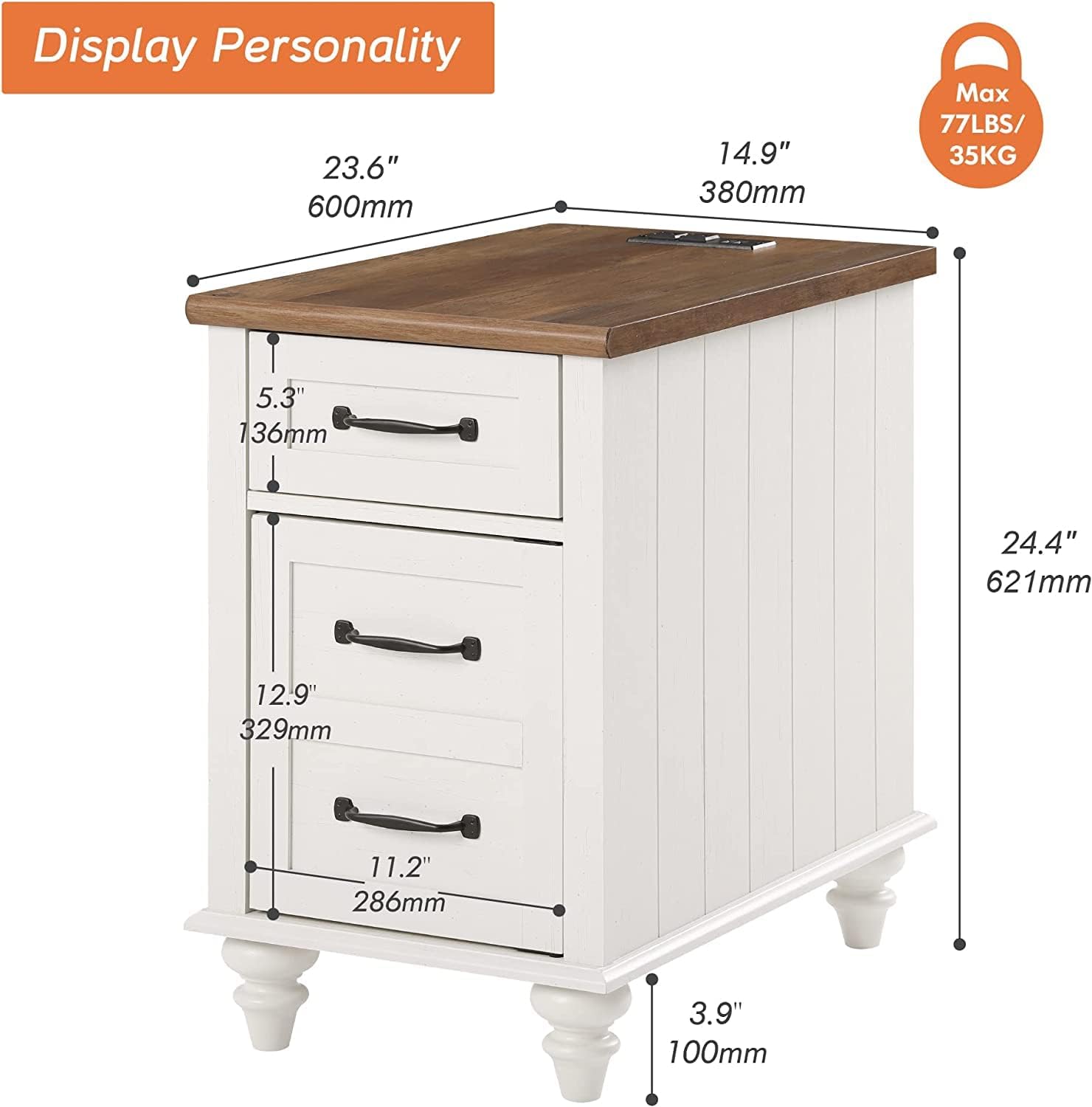 WAMPAT 2 Pack End Tables with Charging Station, White Wood Sofa Side Table with Drawer & Storage Cabinet, Modern Nightstand with Power Outlets & USB Ports for Living Room, Bedroom