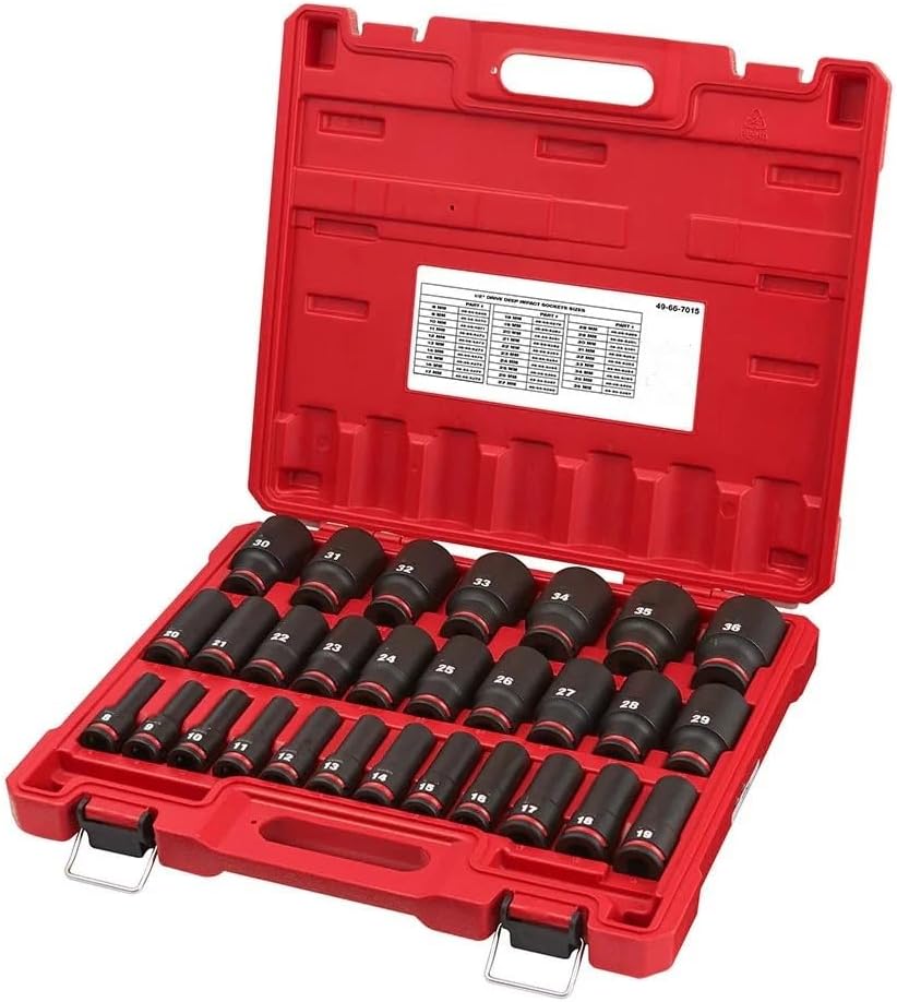 29PC 49-66-7015 for Milwaukee 1/2' Dr Metric Deep 6 Point Socket Set