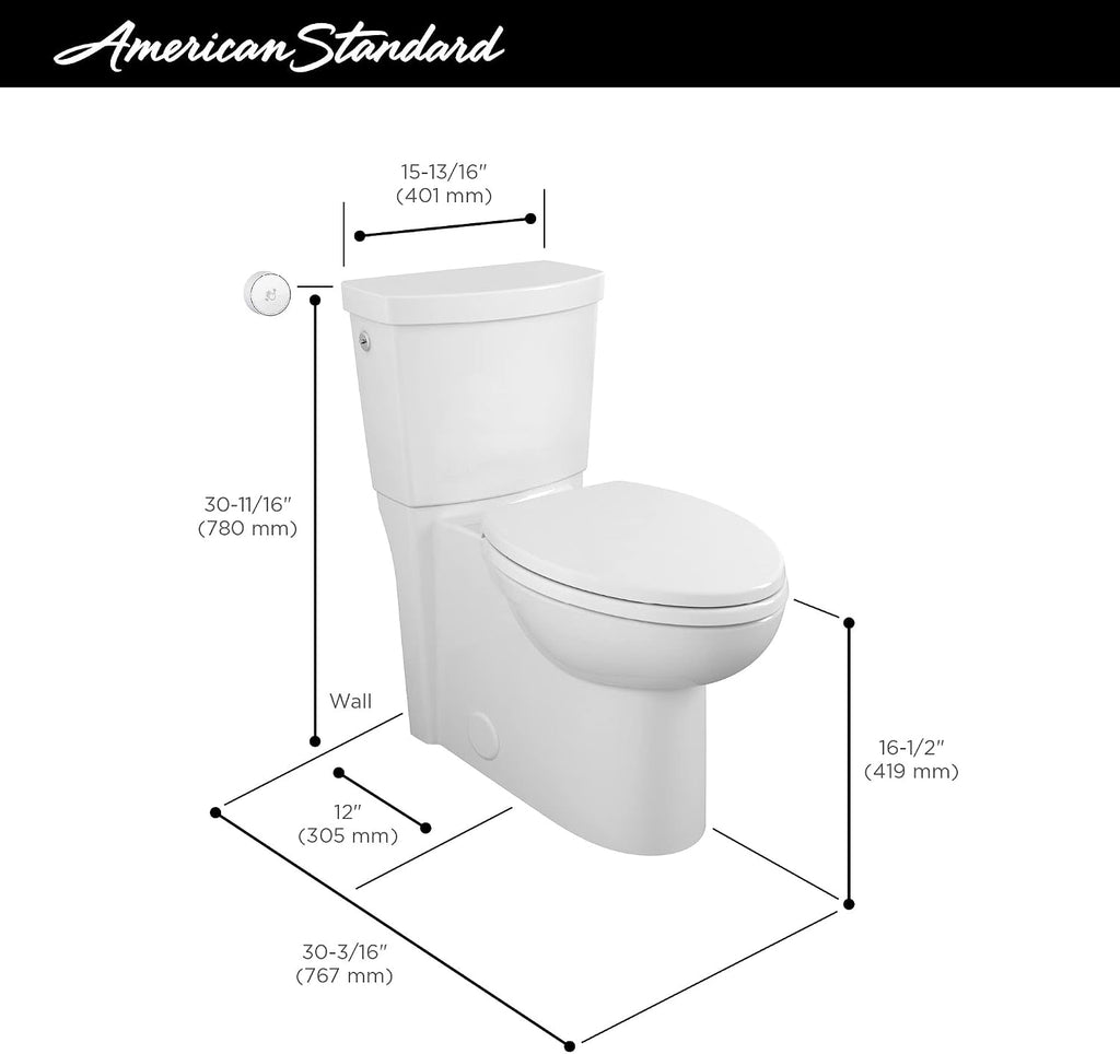 American Standard 2989709.020 Concealed Trapway Cadet Touchless 2-Piece 1.28 GPF Single Flush Elongated Toilet, Seat Included, White