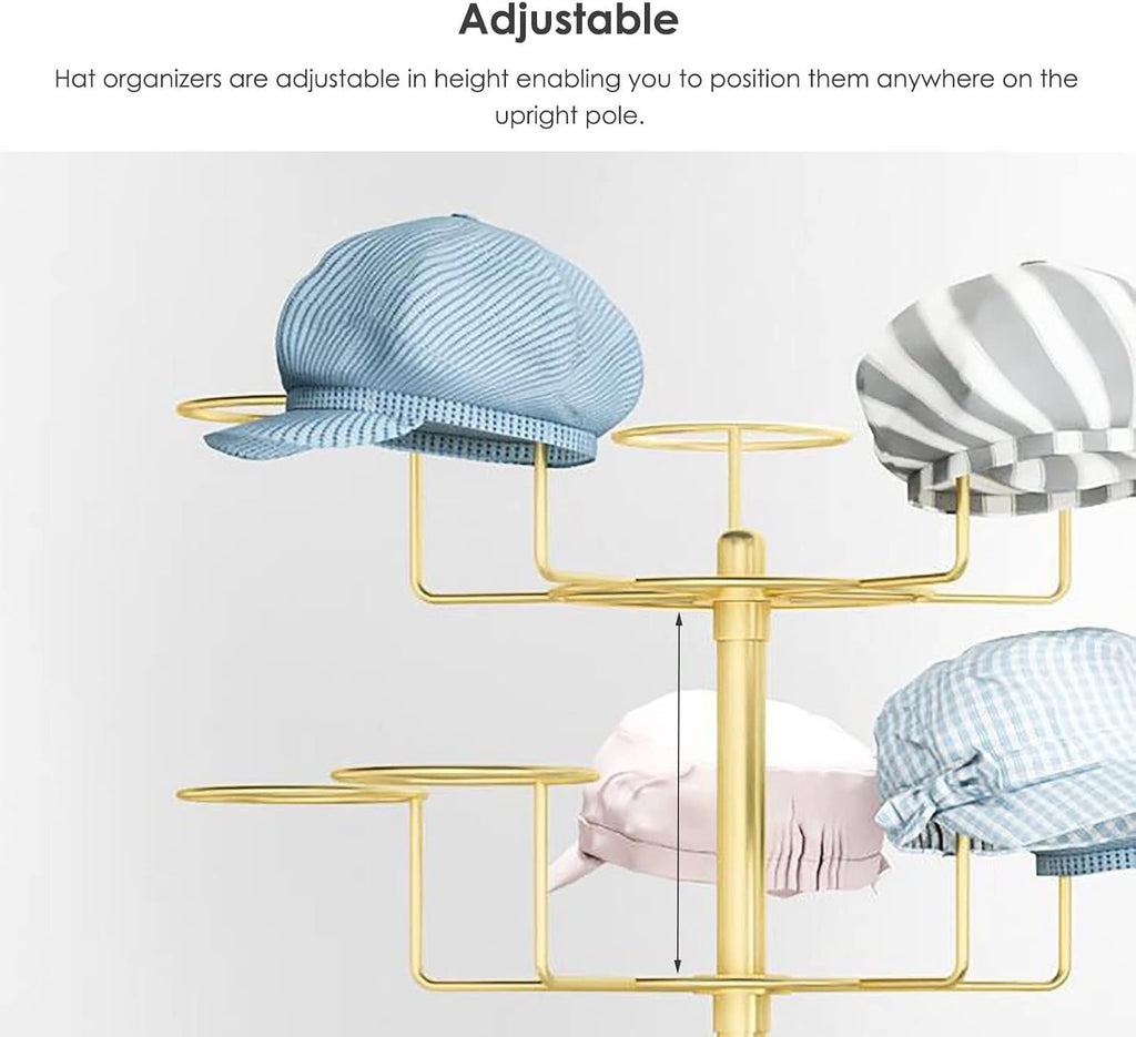 Hat Display Stand 7 Tiers Large Hat Racks Floor Stand with Wheels, Movable Standing Baseball Caps Display Holder - Place 35 Hats, Easy to Assemble (White)