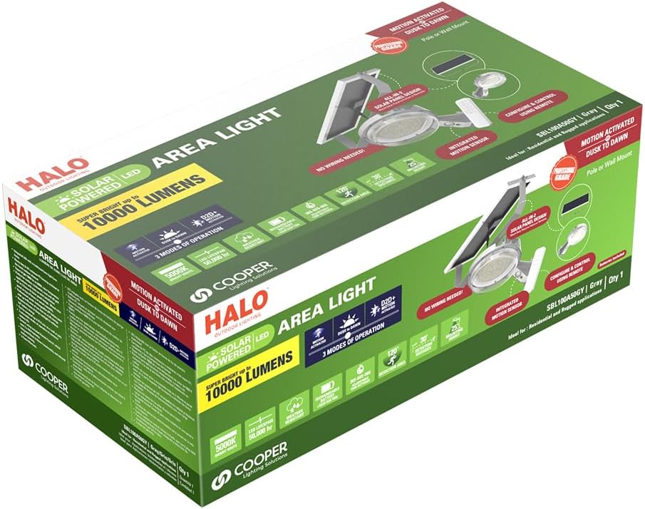 HALO Solar Powered High Brightness 10000 Lumens Motion Activated Outdoor LED Security Area Light