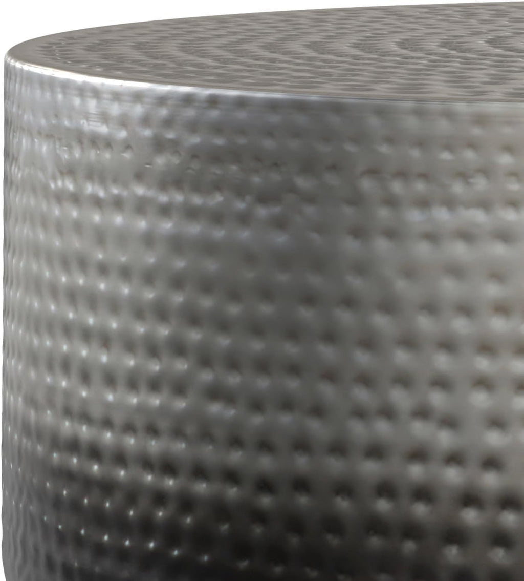 SIMPLIHOME Nova Drum Coffee Table - 36 inch Wide Metal Accent Table in Silver Ombre, Contemporary Living Room Table with Powder-Coated Finish and Floor Protectors, Assembled