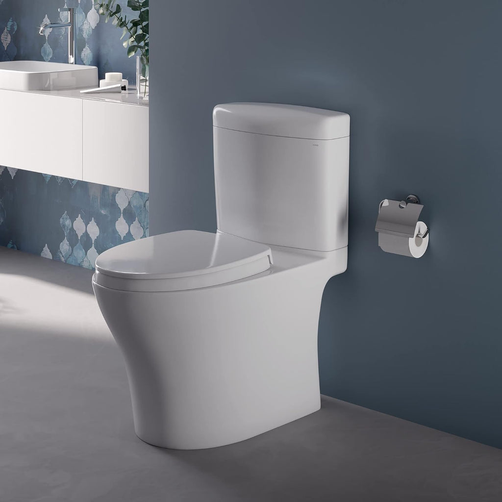 TOTO® Aquia IV® Cube Two-Piece Elongated Dual Flush 1.28 and 0.9 GPF Universal Height Toilet with CEFIONTECT®, WASHLET®+ Ready, Cotton White - MS436124CEMFGN#01