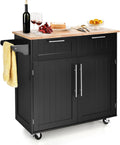 Kitchen Island with Storage, Mobile Kitchen Trolley Cart with Wheels, Rubber Wood Top, Adjustable Shelves, Towel Rack & Drawers, Rolling Kitchen Island Cart, 37' L x 18' W x 37' H (Black)