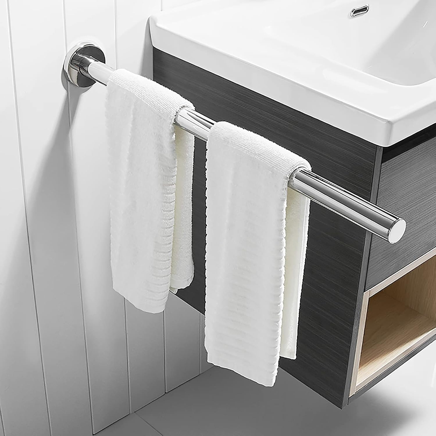 66cm Towel Bar Wall Mounted - SUS 304 Stainless Steel Towel Holder with Screws Hand Towel Rail Brushed Chrome Finish Rack for Bathrooms Kitchen Toilet Heavy Duty - Single Arm, Silver
