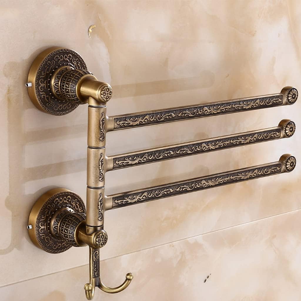 ZHOUXIAO Luxury Swing Out Towel Bar Black Gold Finish/Towel Racks for Bathroom or Kitchen, Metal Towel Bar Folding Arm Swivel Hanger Bathroom Storage Organizer Wall Mounted 3Bars