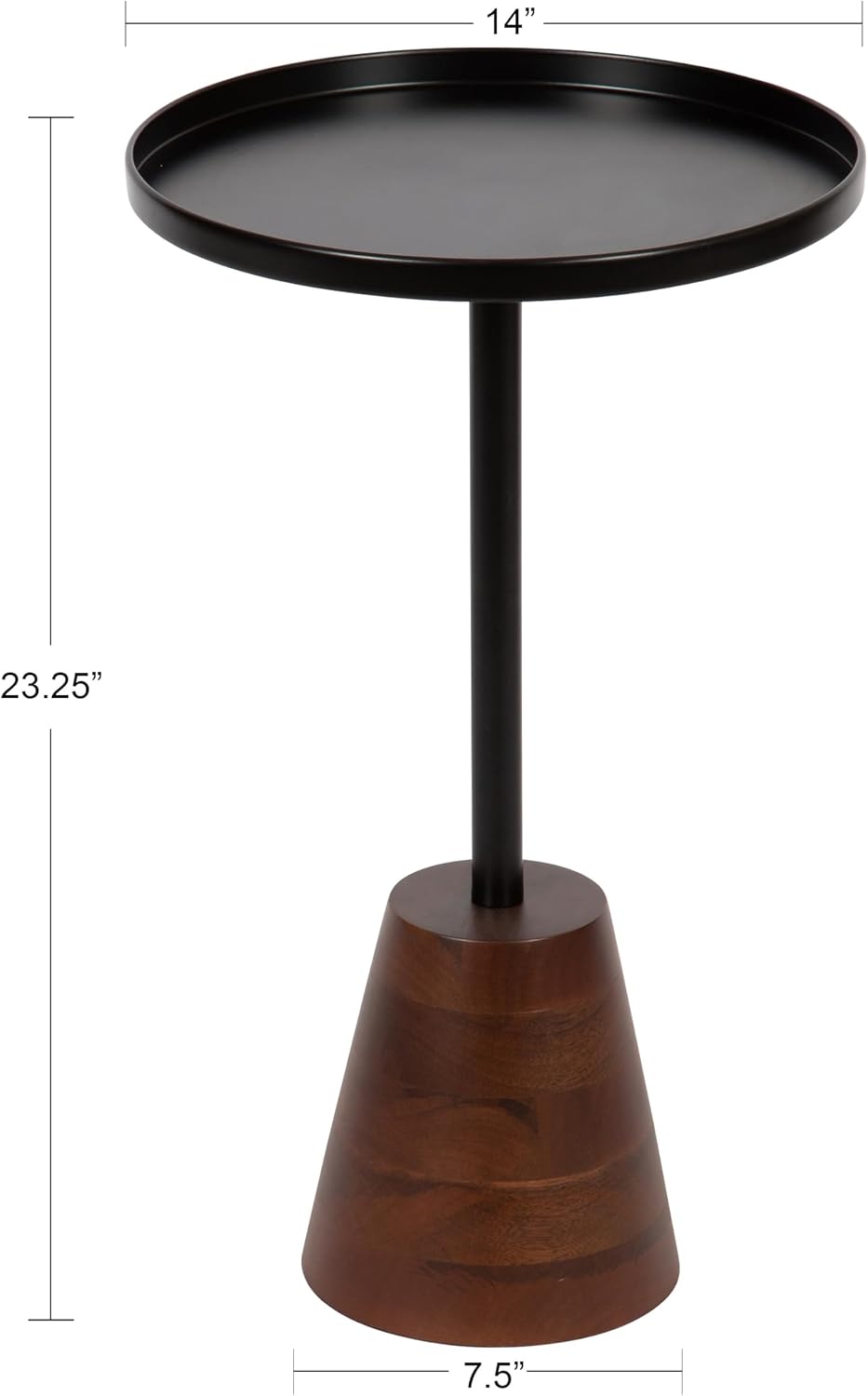 Kate and Laurel Tira Round Side Table, 14 x 14 x 24, Walnut Brown Wood and Black, Decorative Pedestal Style End Table for Use as a Bedroom Nighstand or Living Room Accent